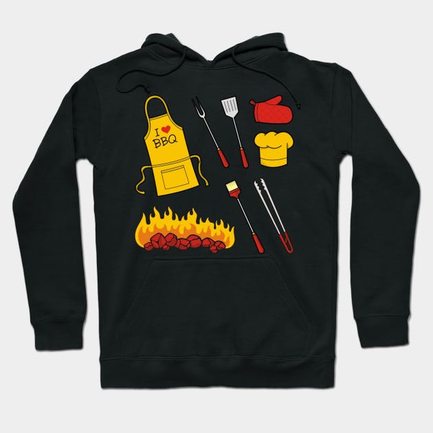 Barbeque Icons on Black Hoodie by sifis